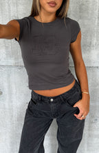 Never Fall Back Baby Tee Charcoal