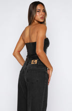 Honestly I Do Strapless PU Bodysuit Black
