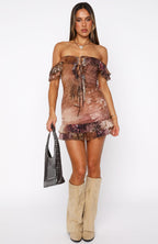 Aurelia Off Shoulder Mini Dress Antique Bloom