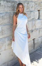 Night Hustle Halter Midi Dress White