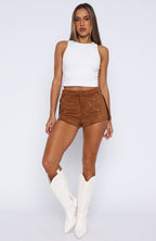 If I Had A Heart Suede Shorts Almond