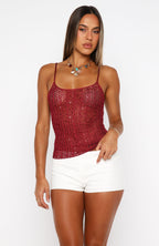 Femme Fuel Sequin Crochet Top Berry