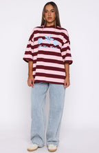 Changed My Play Oversized Tee Dark Red/Pink Stripe