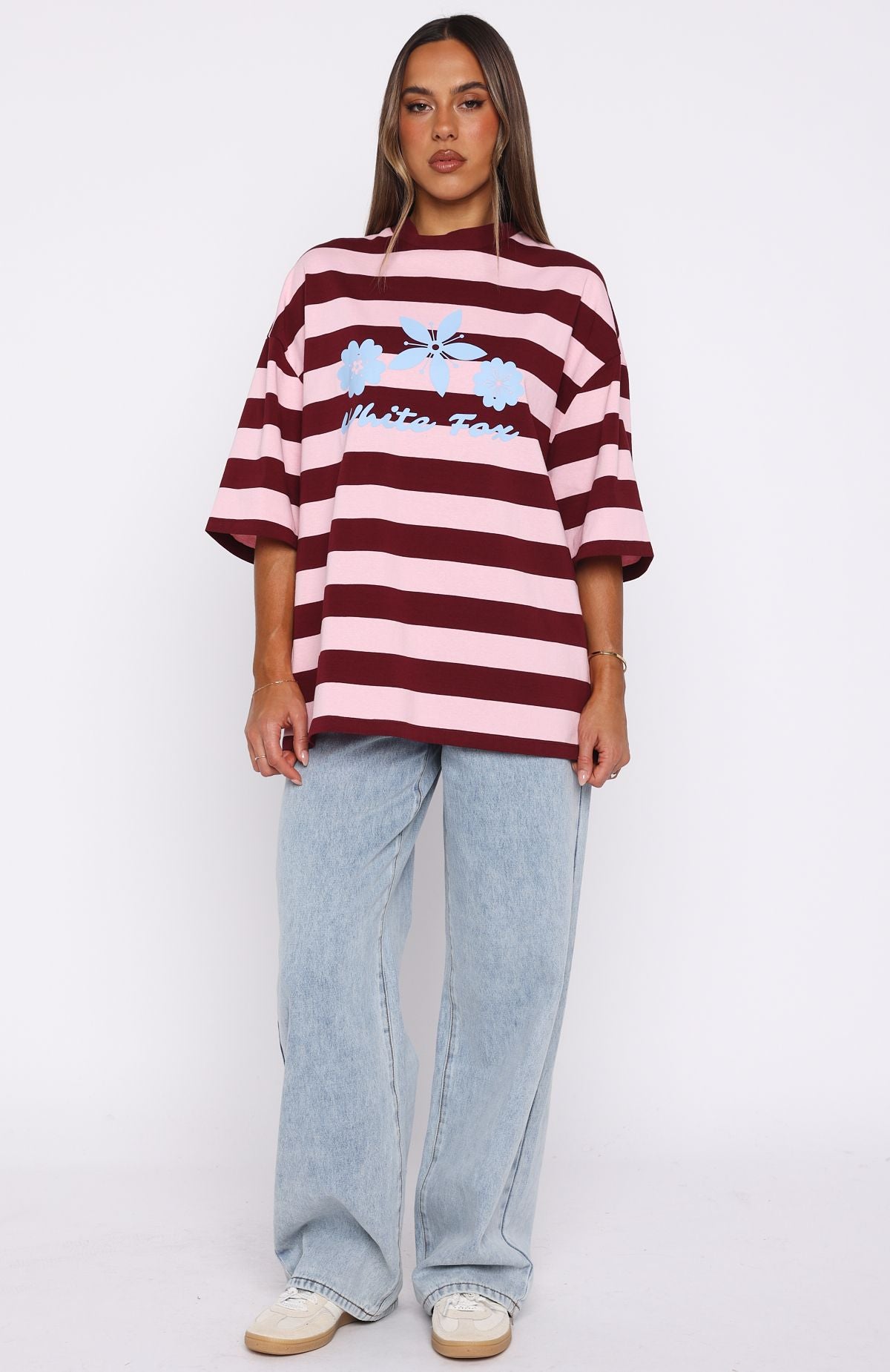 Changed My Play Oversized Tee Dark Red/Pink Stripe