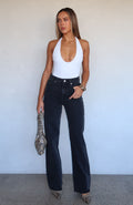 Alana High Waisted Straight Leg Jeans Black Acid