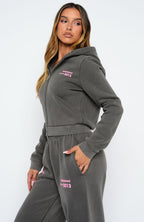 Down For Whatever Slim Zip Front Hoodie Charcoal Wash