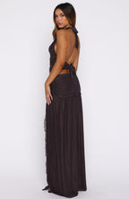 Mad At You Maxi Skirt Choc/Pink Polka Dot