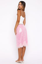 Whispered Promise Sequin Midi Skirt Candy Pink