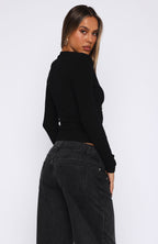 Roll Call Ribbed Long Sleeve Top Black