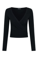 Staying Cute Long Sleeve Wrap Top Black