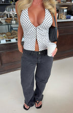 Stunner Edition Halter Top White/Black Polka Dot