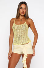 Femme Fuel Sequin Crochet Top Lemon