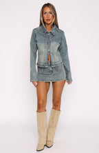 Blake Denim Studded Mini Skirt Brown Blue