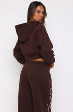 Love You Regardless Cropped Zip Front Hoodie Chocolate