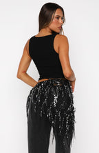 Chrome Aura Ribbed Tank Black