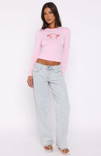 Chasing Butterflies Long Sleeve Baby Tee Pink