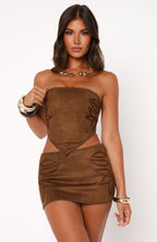 Rumours Faux Suede Mini Skirt Chocolate