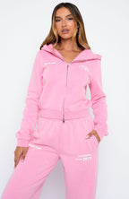Down For Whatever Slim Zip Front Hoodie Pink Wash