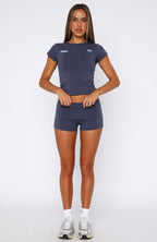 From The Archives Gigi Fold Over Booty Shorts Navy