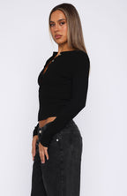 Roll Call Ribbed Long Sleeve Top Black