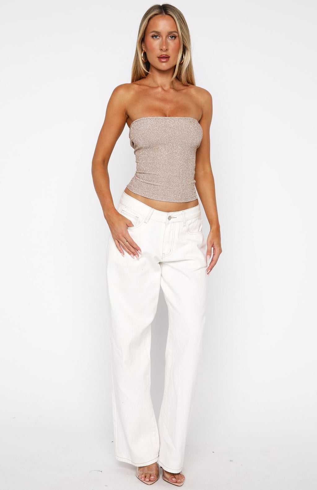 Passing By You Strapless Top Champagne