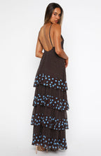 Princess Maxi Dress Chocolate/Blue Polka Dot