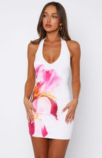 Flame In The Wind Halter Mini Dress Fuchsia Blossom