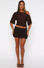 Cha Cha Knit Mini Skirt Chocolate