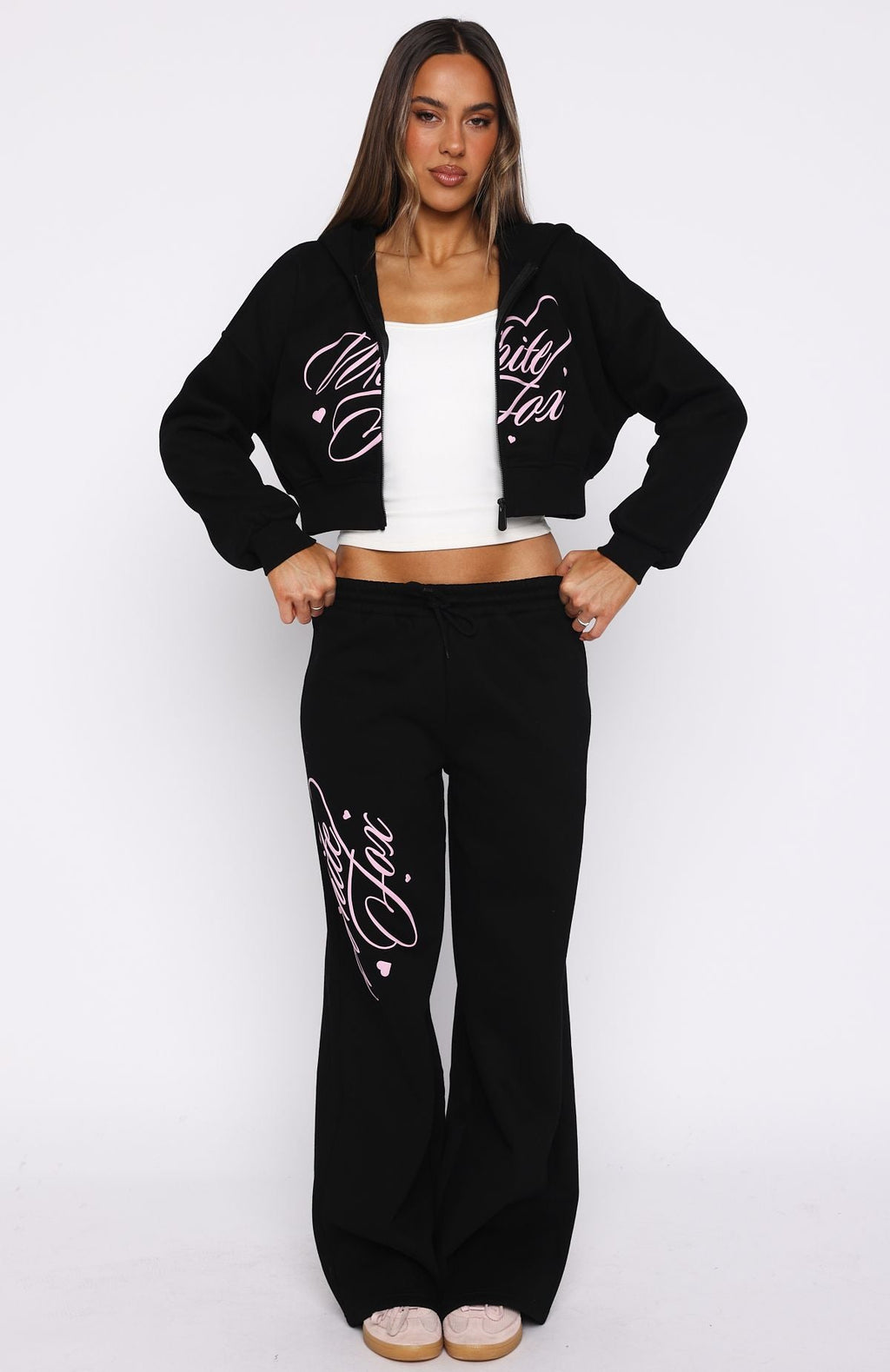 Love You Regardless Cropped Zip Front Hoodie Black