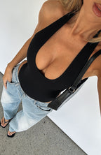 Want To Be Me Halter Bodysuit Black