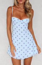 In The Back Of My Mind Mini Dress Baby Blue Polka Dot