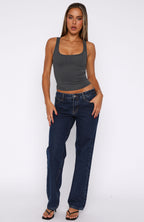 Zara Low Rise Straight Leg Jeans Dark Blue