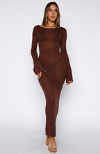 Malta Mermaids Long Sleeve Maxi Dress Chocolate