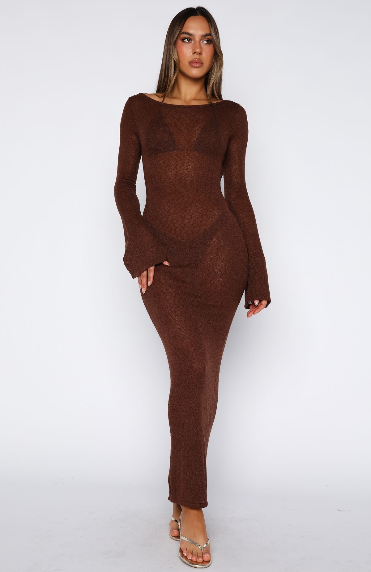 Malta Mermaids Long Sleeve Maxi Dress Chocolate