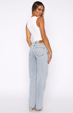 Zara Mid Rise Straight Leg Jeans Light Blue