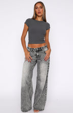 Maeve Low Rise Wide Leg Jeans Grey Acid
