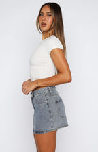 Press Reset Denim Mini Skirt Light Blue Wash