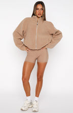 Up The Hill Teddy Zip Up Jacket Caramel