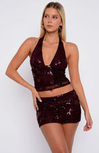 Capri Cove Beaded Mini Skirt Merlot