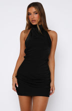 Just Small Talk Halter Mini Dress Black
