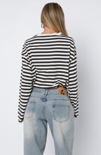 First Time Here Long Sleeve Tee Charcoal/Cream Stripe