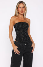 Night Bloom Embellished Bustier Black