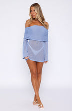 Can't Leave Me Long Sleeve Boucle Mini Dress Cornflower Blue