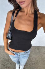 You're On Your Own Halter Top Black