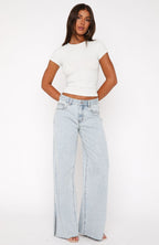 Summer Mid Rise Wide Leg Jeans Glacier Blue