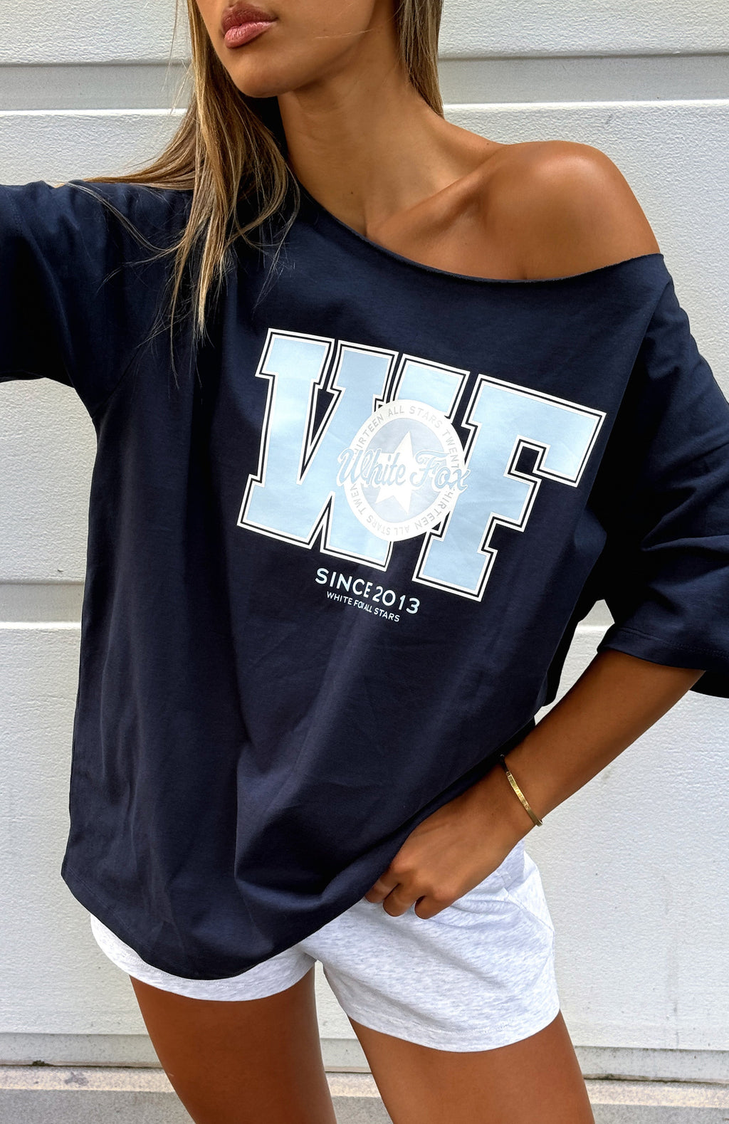Your Favourite View Off Shoulder Oversized Tee Navy
