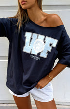 Your Favourite View Off Shoulder Oversized Tee Navy