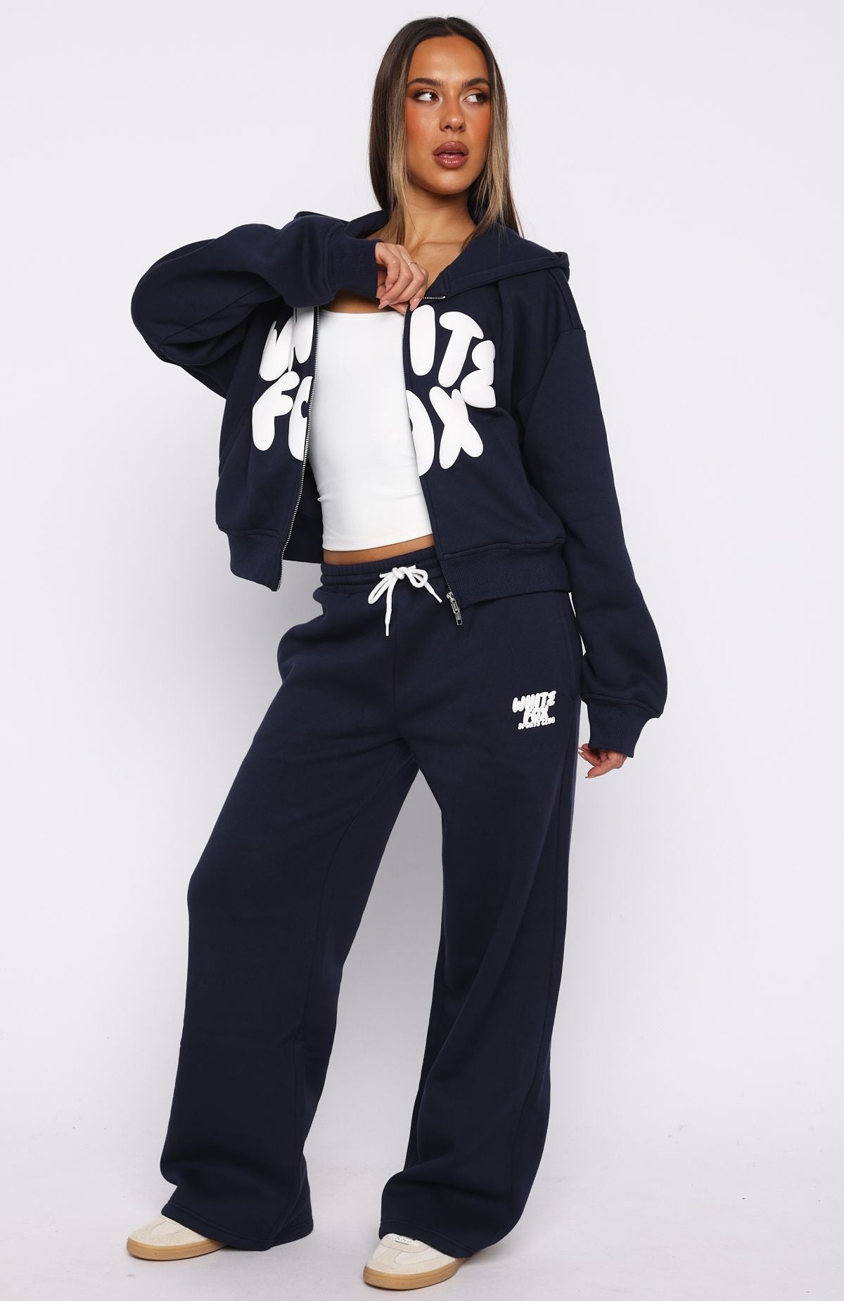 Club 14 Allie Boxy Zip Front Hoodie Navy