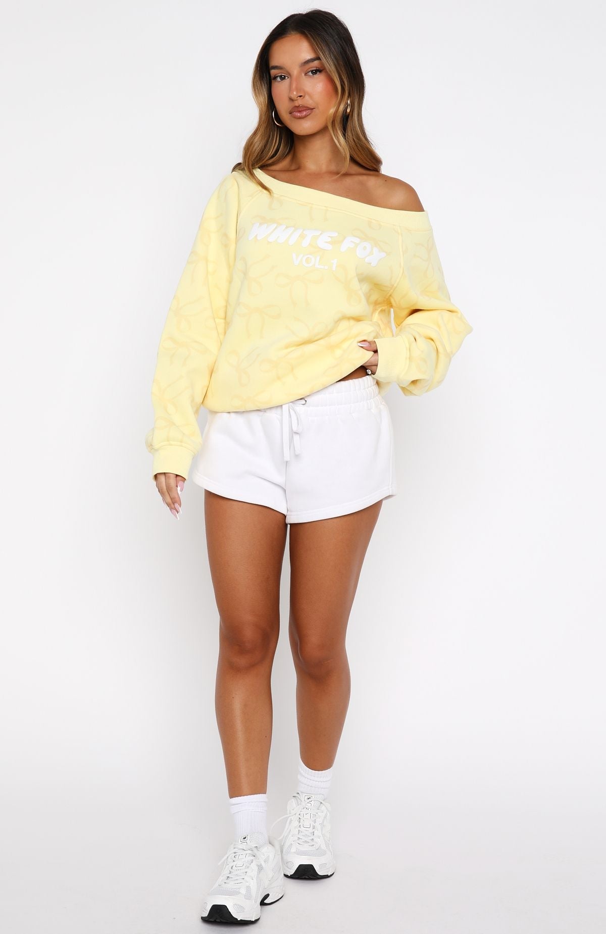 Vol. 1 Off Shoulder Printed Sweater Lemon Bow