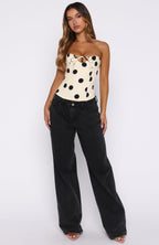 Baby Doll Strapless Bustier Butter/Black Polka Dot
